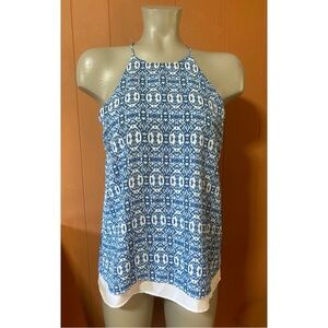 Paper Crane Blue & White Print Sleeveless Tank Top S
